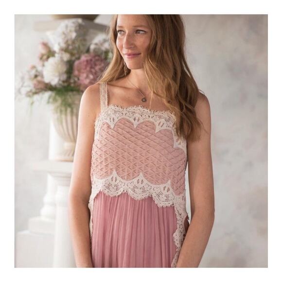 Sundance Adelina Slip Dress Lace Chiffon Romantic Pink Size 12 - Picture 3 of 13